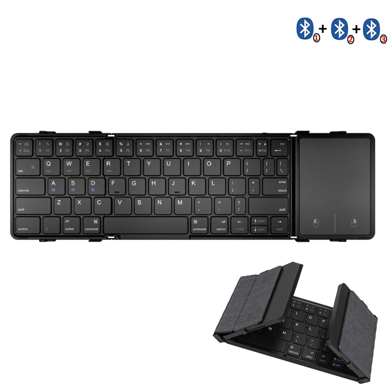 Rechargeable Folding Keyboard with Touchpad Mouse Foldable Wireless Bluetooth Keyboard for Tablet Ipad Phone 3-Devices Sync