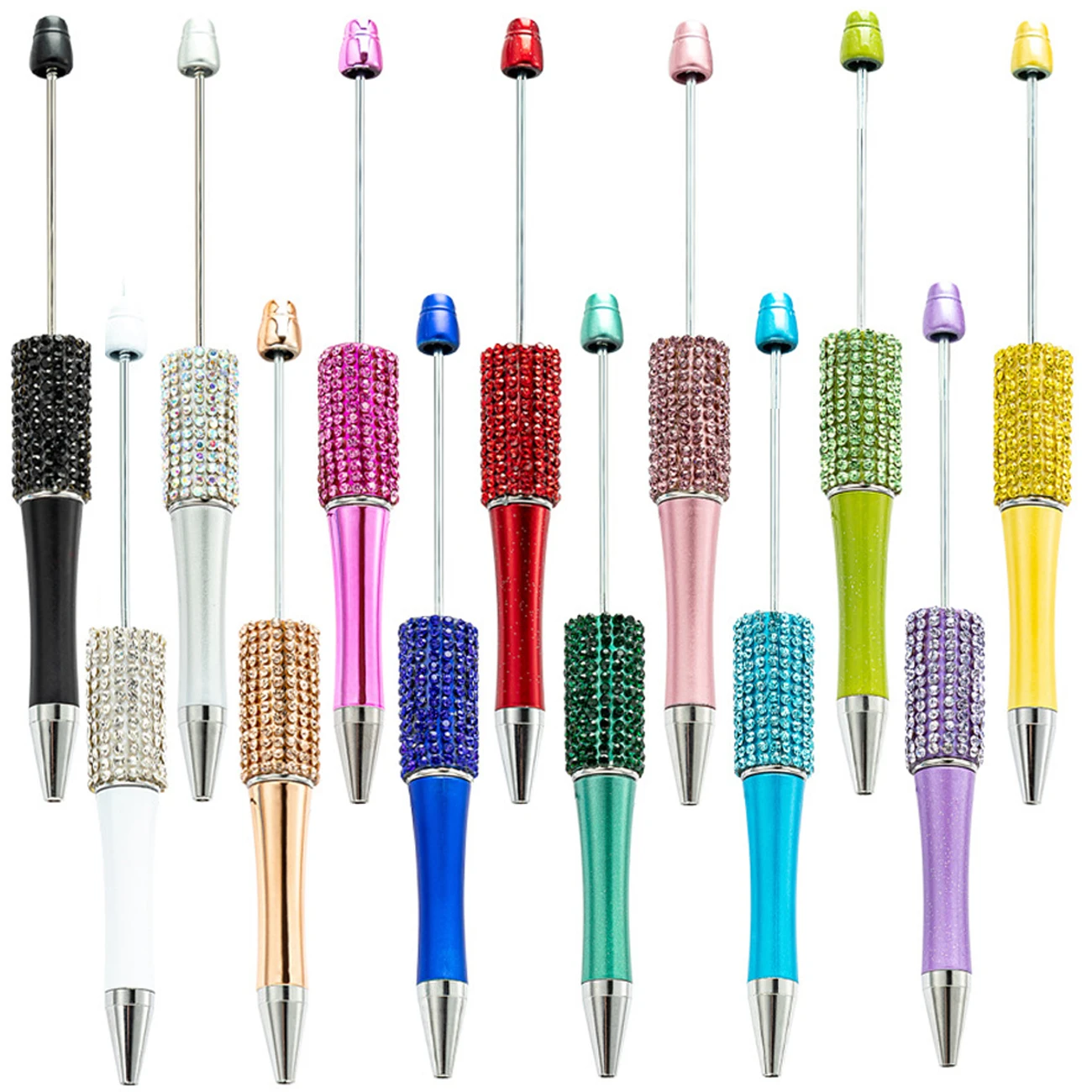 

26PCS DIYHandmade Sticking Diamond Beaded Ballpoint Pen Stationery Student Gift Beadable Pens for Writing School Office Supplies