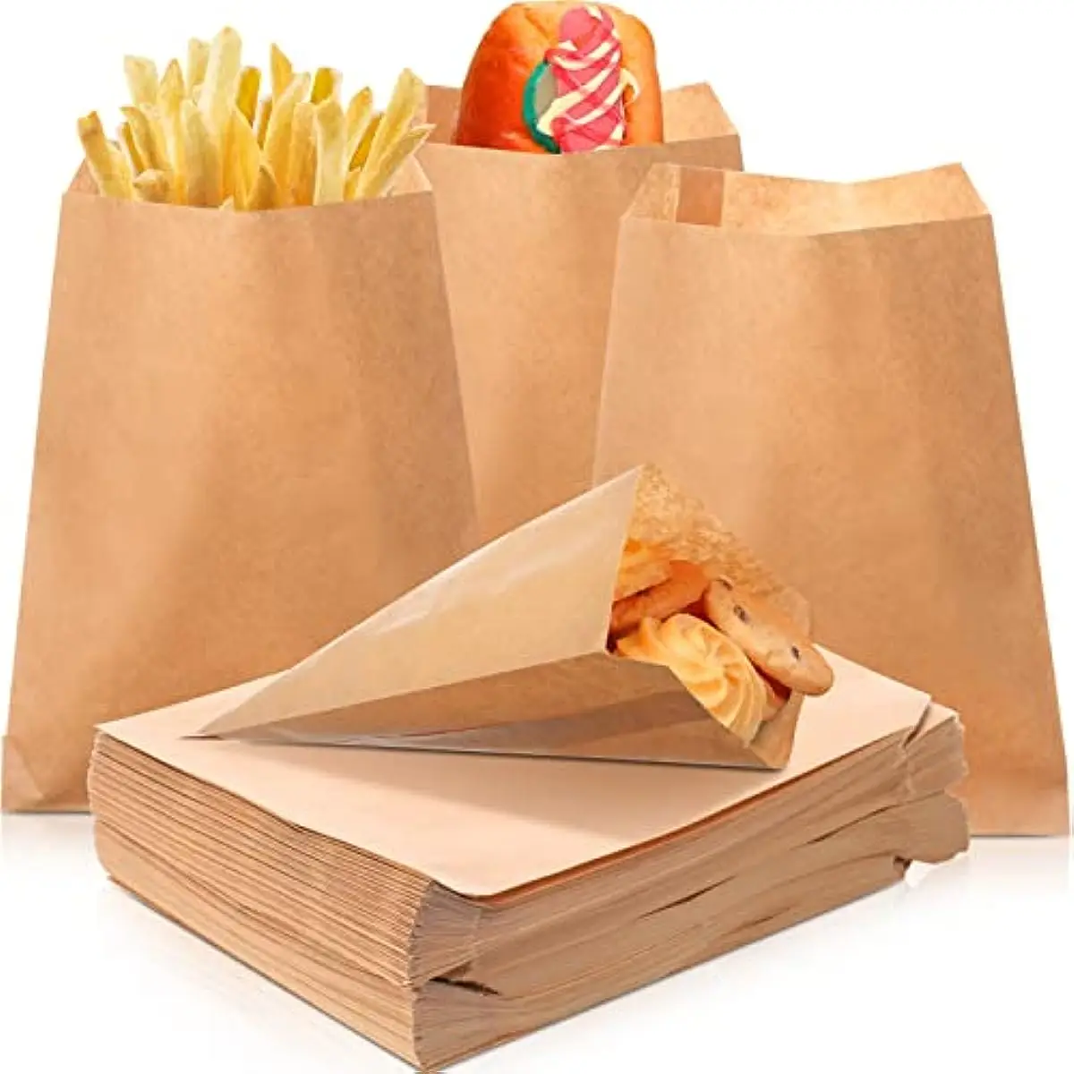 5x7 inches Grease Resistant Paper Treat Bags Flat Greaseproof Brown Cookie for Snack Candy Sandwich Popcorn Doughnut Pastry