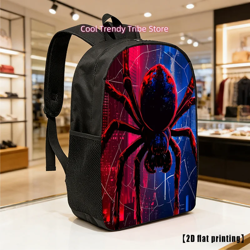 Lightweight Large-Capacity Unisex Backpack with Spider Print - Adjustable Shoulder Straps & Side Pockets, Suitable for Hiking, C
