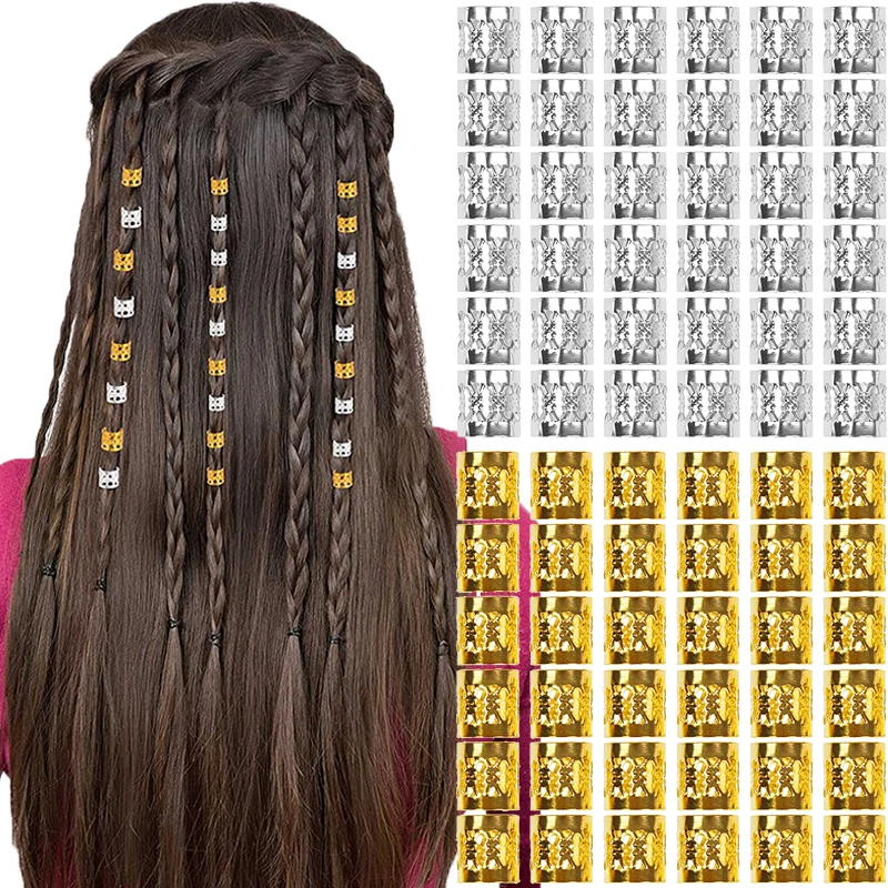 200 Dreadlocks Beads Hair Braid Rings Clips Gold Silve Dread Locks Hair Braiding Metal Cuffs Decoration Hair Accessories