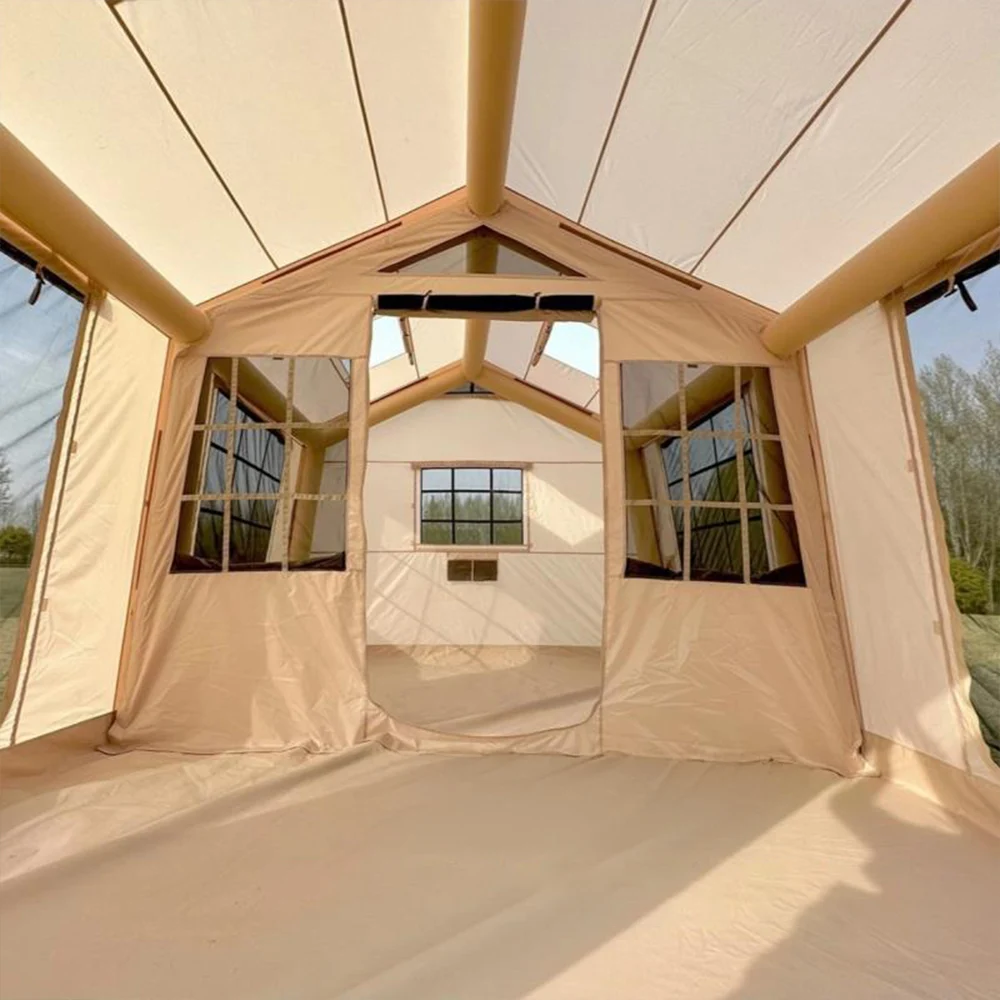 Inflatable Camping Tent Waterproof Air Beam Family Tent Large Window Outdoor Glamping Shelter for Garden Camping Picnic Travel