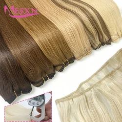 Extensiones de trama de cabello humano, mechones de cabello de Color marrón y Rubio, 100g, piel Remy recta sedosa, doble trama, 14-24