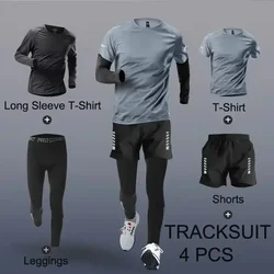 Mens Sportwear 2-4 PCS Sets Tracksuit Sport Suits Men Sports Quick Drying Running Sets Joggers Training Gym Fitness Workout