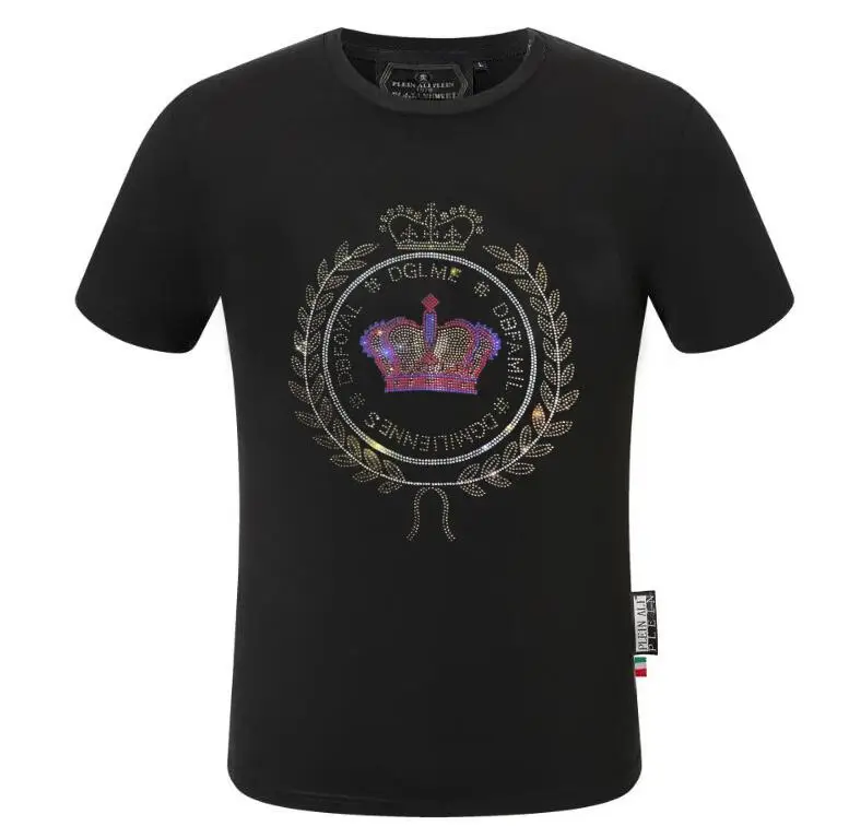 

Модная роскошная мужская футболка с коротким рукавом в европейском стиле, футболка с коротким рукавом в стиле панк со стразами