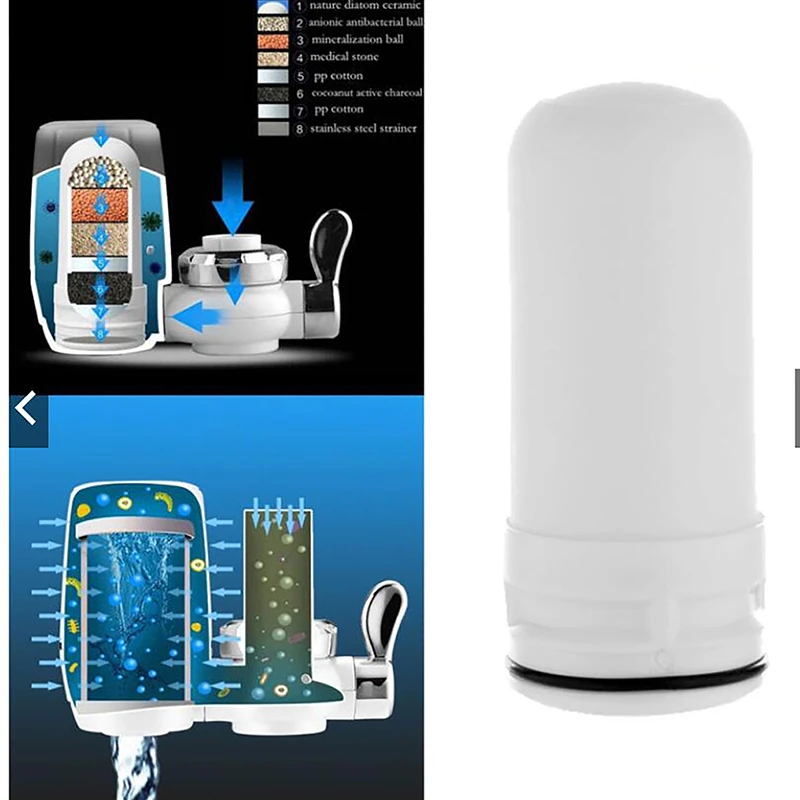 Ceramic Water Filter Cartridge, Kitchen Faucet, Tap Water Purifier, Activated Carbon, Replaceable, Tap Water Filter