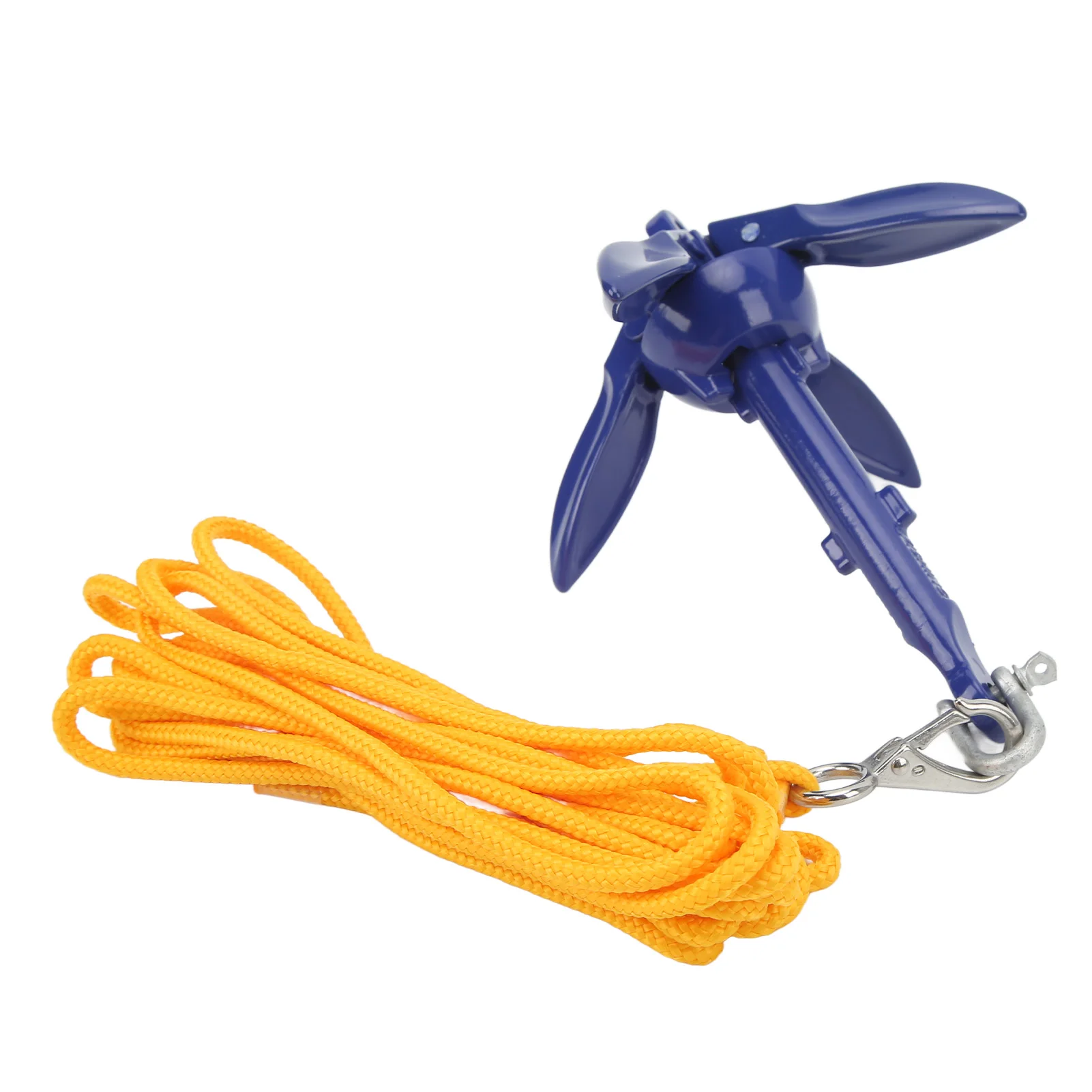 Marine Anchor Blue Aluminium Foldable Boat Kayak Anchor with Yellow Rope for Fishermen