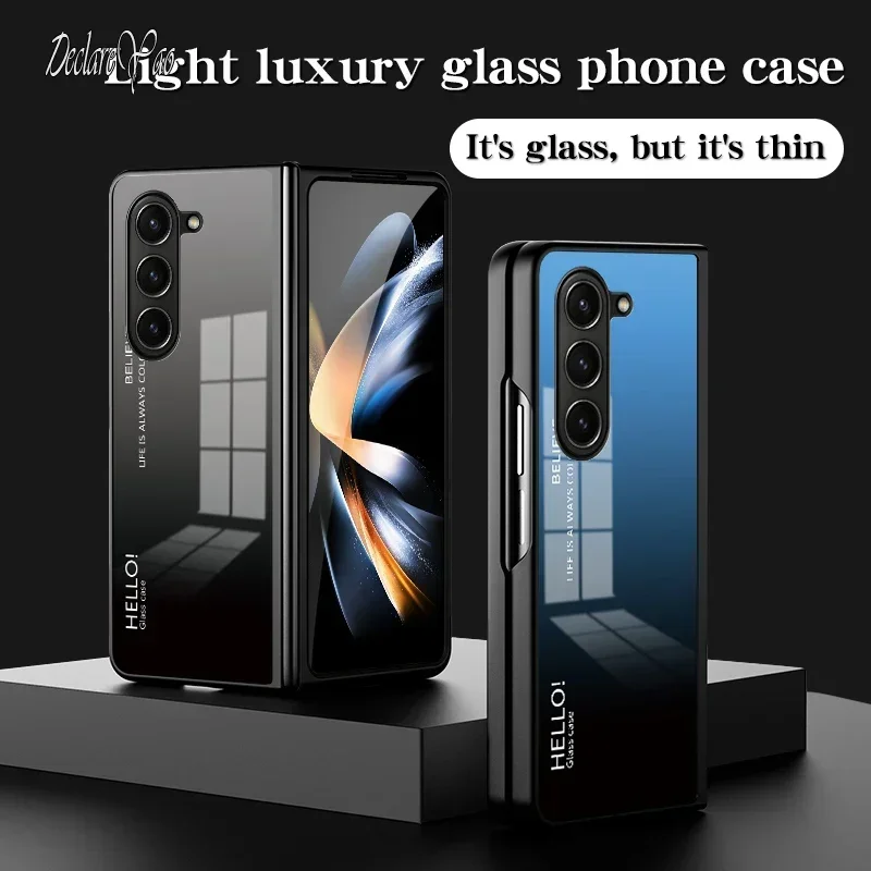 DECLAREYAO Mirror Hard Coque For Samsung Galaxy Z Fold5 Fold4 Fold3 Flip5 Z Flip4 Flip3 Fold Flip 5 4 3 5G Case Tempered Glass