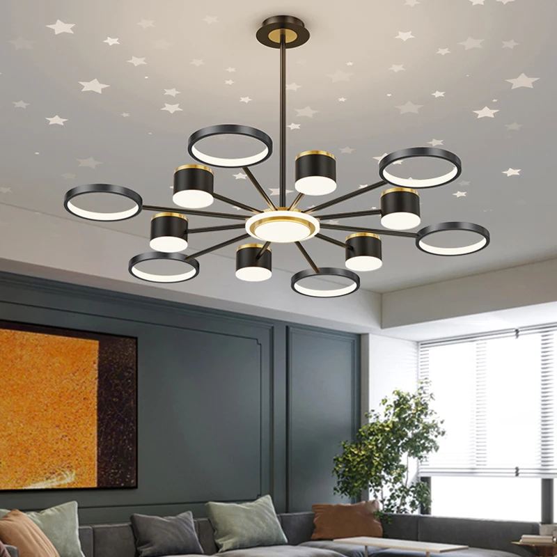 Living Room Gold LED Chandeliers Restaurant Romantic Starry Sky Flush Mount Ceiling Light Home Bedroom Restaurant Package Lamp