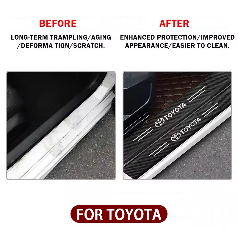 عتبة باب السيارة لوحة بالية ألياف الكربون الشارات ملصقات لتويوتا RAV4 كورولا كامري الحدود سوبرا C-HR هايلكس تاكوما برادو