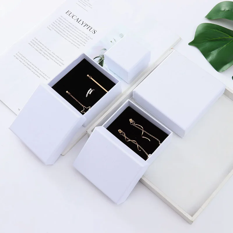 10pcs/lot White Square Paper Gift Boxes For Necklaces Earrings Ring Display Packaging Jewelry Boxes Custom Logo Print