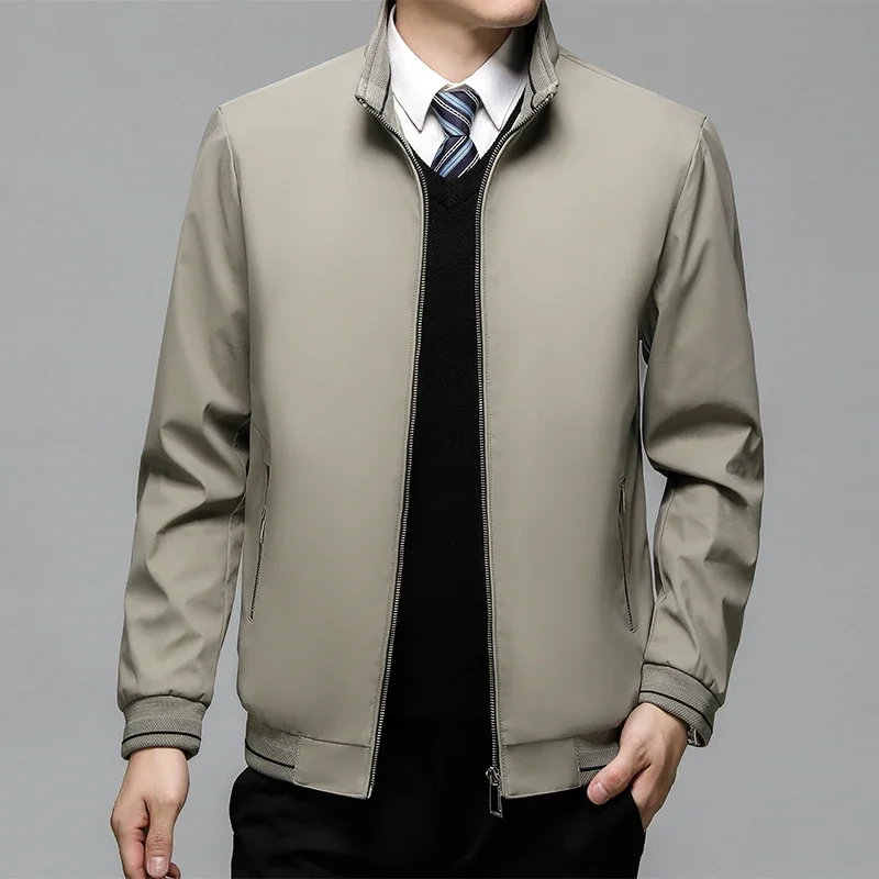 

Mens Jackets Autumn New Pattern Solid Zipper Stand Collar Rib Sleeve Man Coat Daily Business Male Outerwear