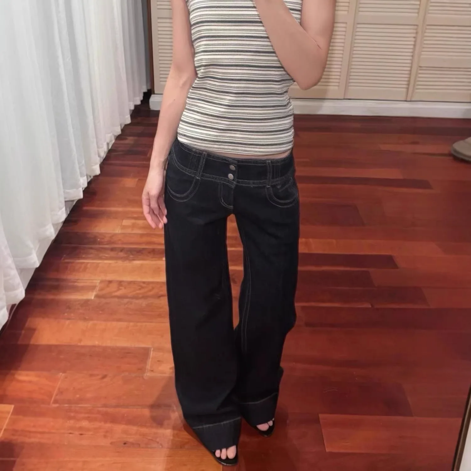 American Retro Low Waist Wide Leg Jeans Women's Summer Autumn Loose Drapey Tall Extended Length Hot Girls Wide Leg Pants