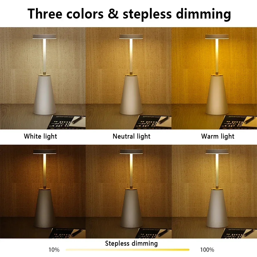 Simple LED Desk Lamp Rechargeable Metal Table Lamp Eye Protection Bedside Reading Light Home Office Bar Ambient Night Lamp