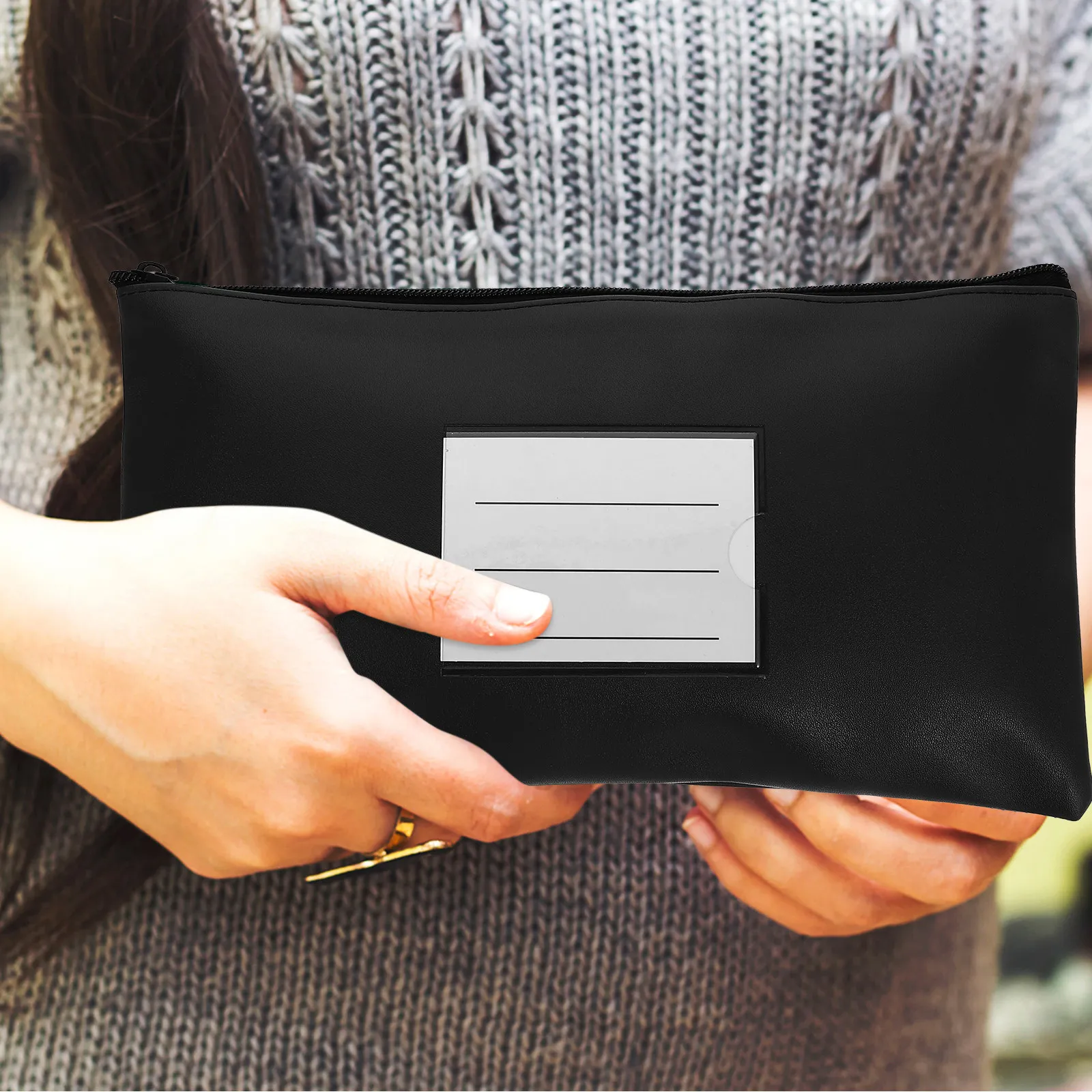 

Aluminum Alloy PU Money Pouch with Zipper for Cash Documents Cards Passports Certificates Receipts Bill Storage