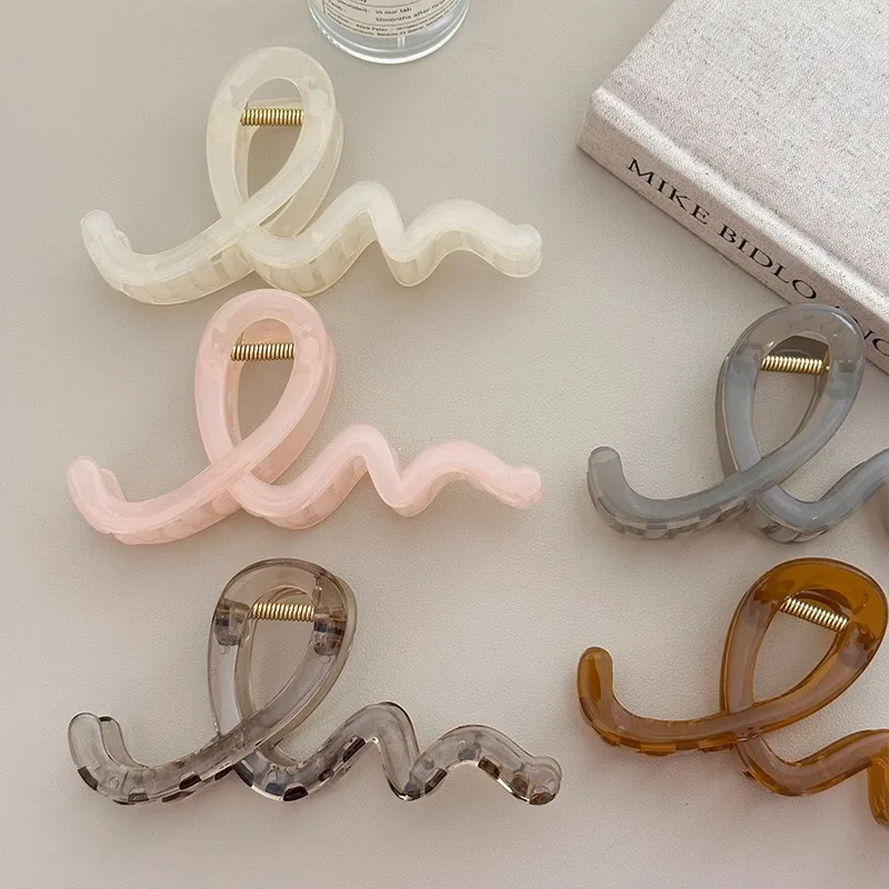 Colorful Acrylic Hair Claw Clip Large Wave Style Hairpin Hair Clamp Barrettes Hairgrip Women Ponytail Headwear Hair Accessories