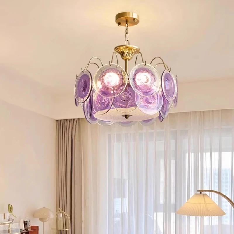 Lila Murano Glas Kronleuchter Licht für Schlafzimmer Büro Esszimmer Dekor Kunst bunte Pendelleuchte für Flur Lobby Leuchte