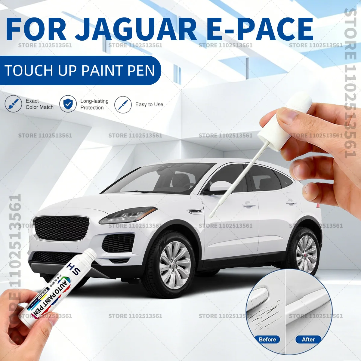 For JAGUAR E-PACE White Black Quick Dry Car Touch Up Paint Pen Auto Scratch Repair Brush for Paint Chips Scratches and Scuffs