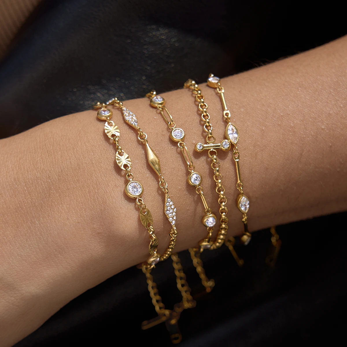 Yori 18K Golden PVD Plated Stainless Steel Chain Bracelet for Women Spring Summer Waterproof Trendy Unique Jewelry Gift