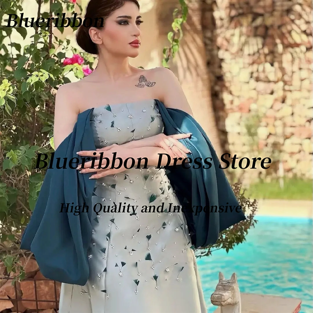 Blueribbon Abiti da ballo lunghi in raso personalizzati Piume di diamanti fatte a mano Abiti da sposa Abiti da festa di nozze Abito da sera con cerniera sul retro