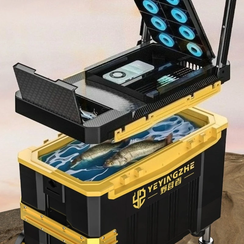 صناديق أدوات صيد السمك خفيفة الوزن متعددة الوظائف بسعة كبيرة وسميكة وقابلة للتعديل وارتفاع صندوق أدوات تخزين أدوات صيد السمك