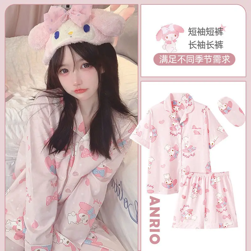 Ins Kawaii Cinnamoroll pajamas women\'s summer 2022 new mymelody Kuromi short-sleeved thin section cute Sanrio home clothes Gift