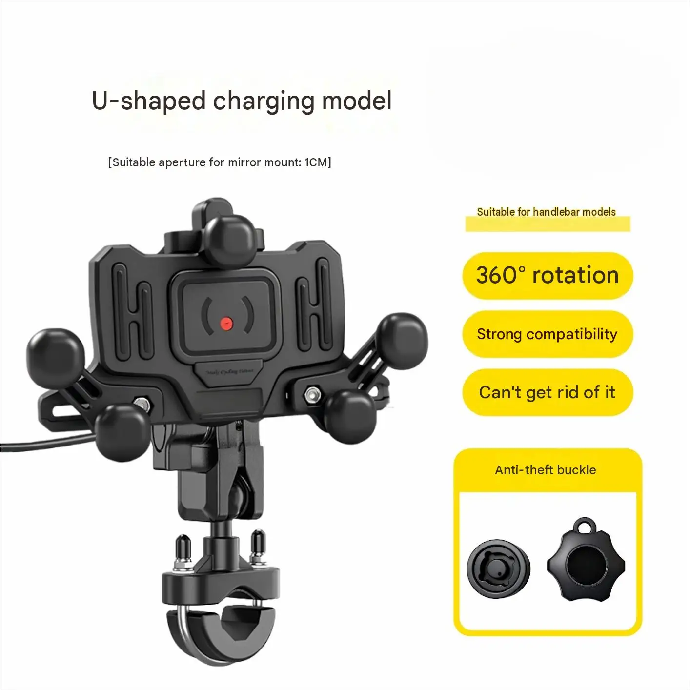 Motorcycle Phone Holder Wireless Charging 360° Rotation Anti‑Vibration Anti‑Theft Buckle For Motorbike E‑Scooter Navigation Mod
