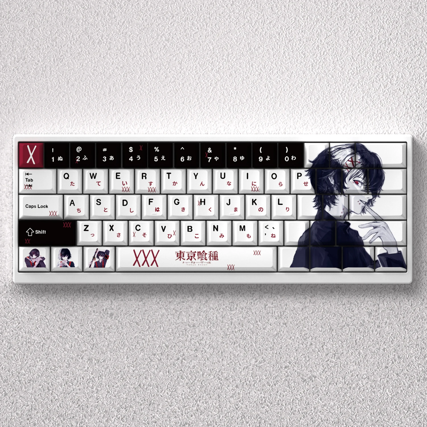 

Колпачки для клавиш PBT JUZO SUZUYA 73 клавиши Dye Sub Cherry Height Синий Аниме Комикс Токийский Гуль для 60% 65% 68% Механическая клавиатура