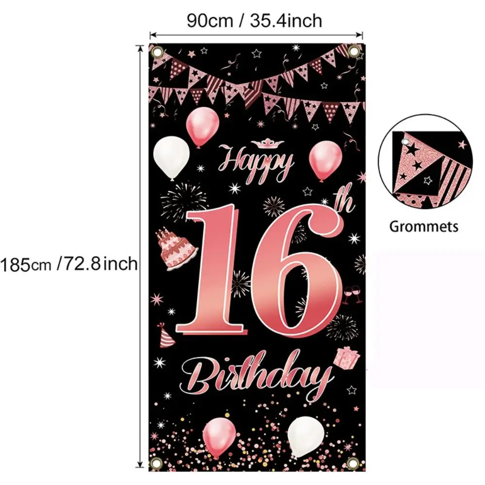 Glitter Pink Happy Birthday Photography Backdrop Celebrate Polyester Party Hanging Banner 90*185cm DIY Crafts