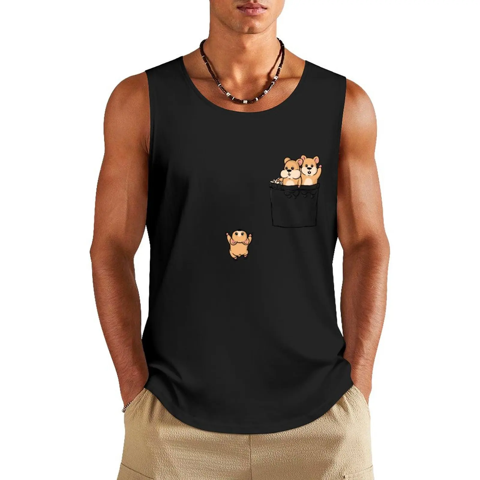

Cute Pocket Hamsters Tank Top Male vest Top summer Men's singlets