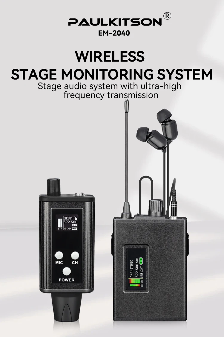 Paulkitson EM‑12R Drahtloses In-Ear-Monitoring-System 572,5‑587,5MHz OLED Stereo Mono Niedrige Latenz für Sänger DJ Studio Live-Show – Detail 2