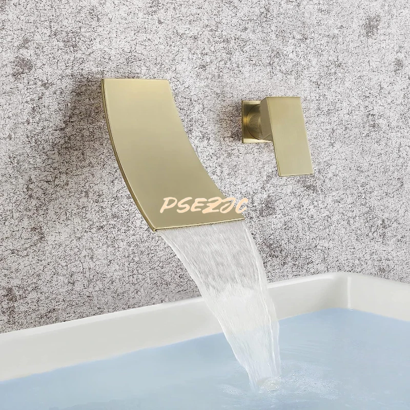 

Household brass wall mounted double hole concealed waterfall faucet washbasin concealed hot and cold faucet