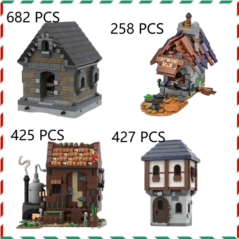 

Medieval Storehouse Building Blocks Blacksmith/Rum Distillery/Butcher Architecture DIY Creative Bricks Toy for Kids Adults Gift