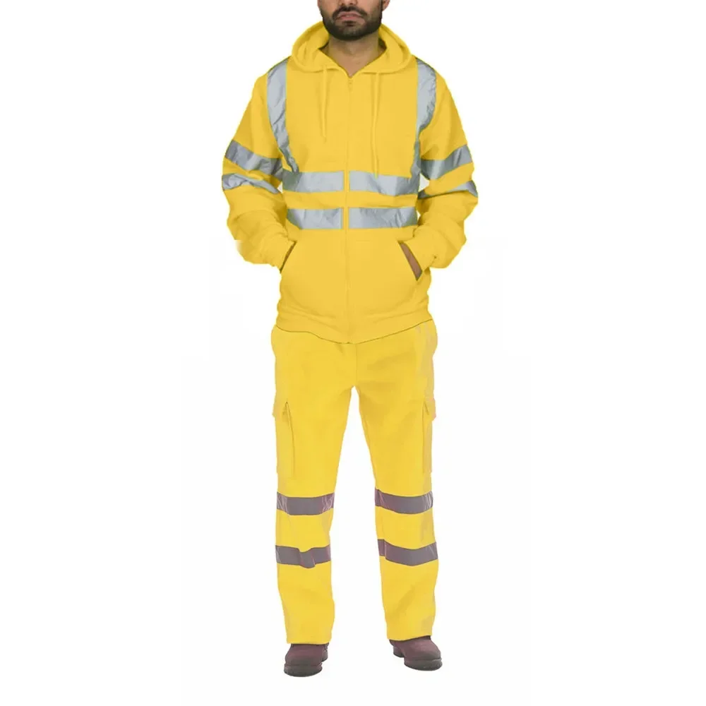 Uniform Set Mannen Sanitaire Werknemers Reflecterende Strip Werkkleding Fleece Koudebestendige Kleding Mannelijke Arbeidspakken Plus Size 3XL