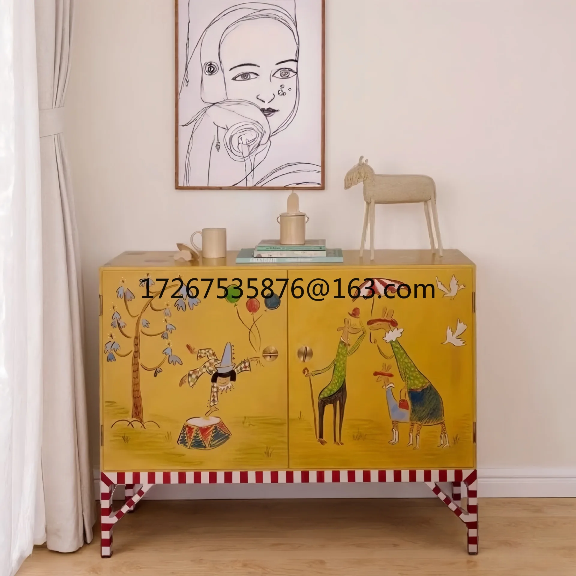 

Medieval solidwood painted decorativecabinets, household porch cabinets, retro art dining side cabinets, bedroom storage lockers