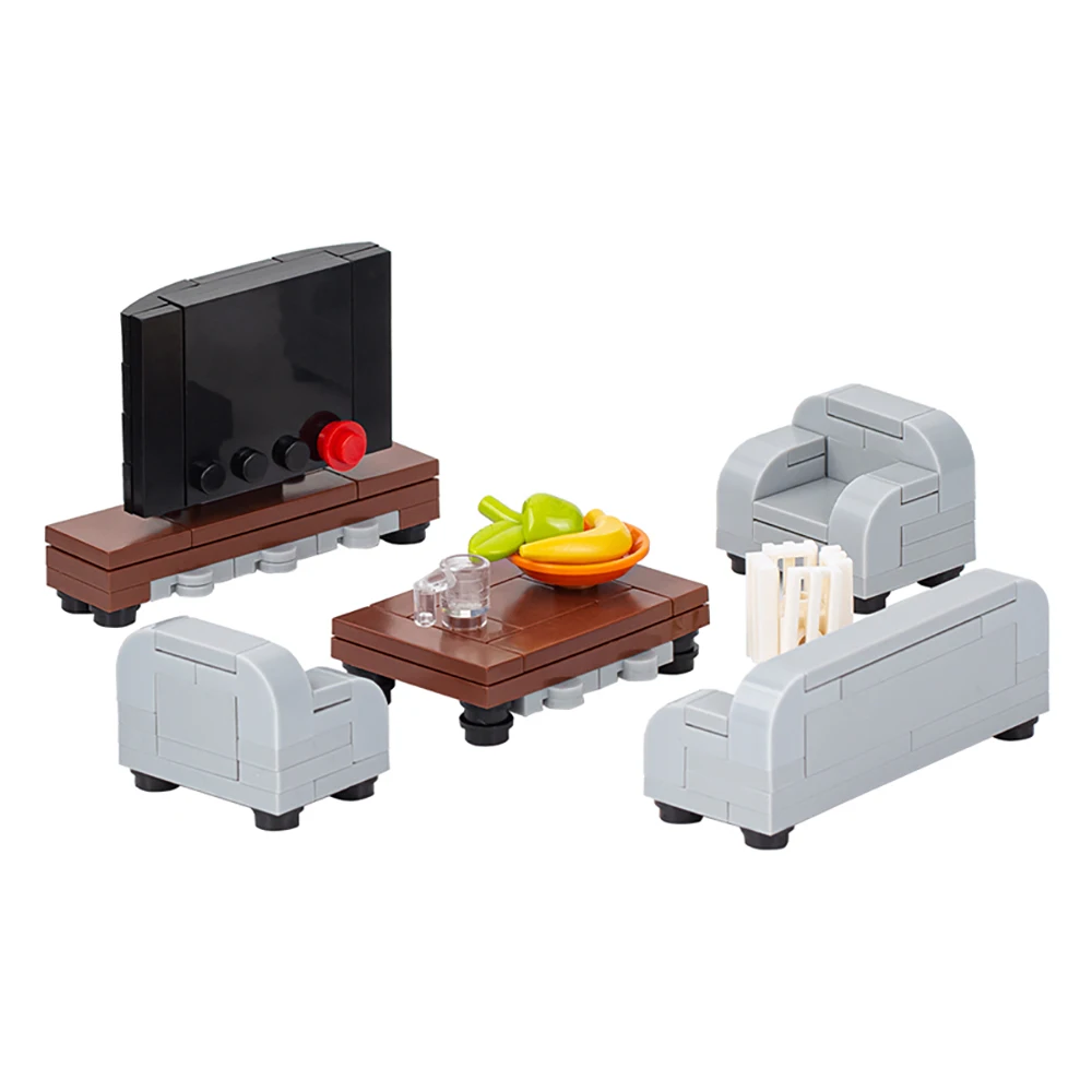 City Action Figures Furniture Set Toys Model MOC Bricks Baby Stroller Table Sofa Bed Piano Kitchen Bathroom Building Blocks Gift