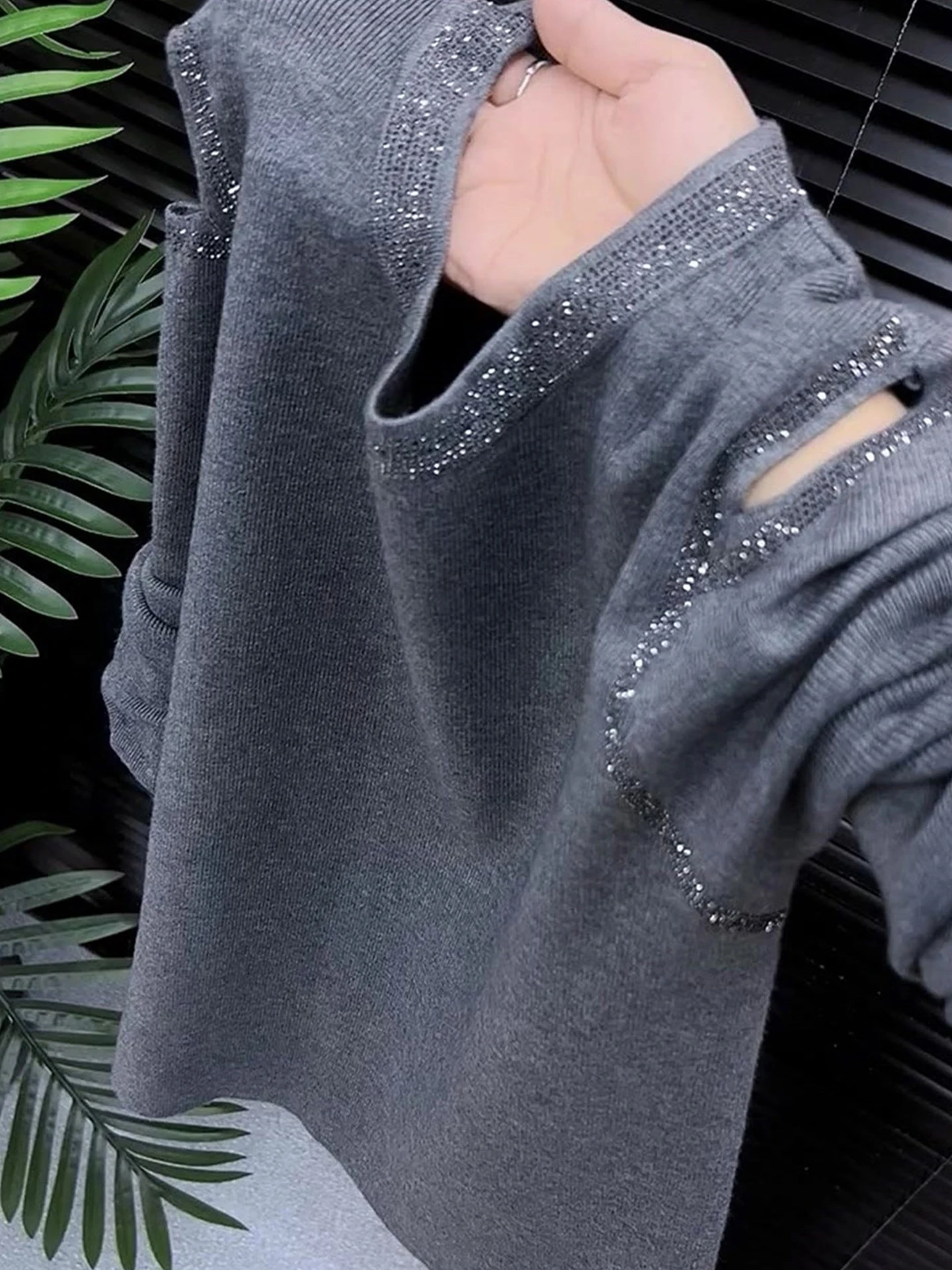 

Ele Diamond Embedded Camere Knitwear Long Sve Casual Versatile Autumn Faion Korean Sle Loose Fit Color