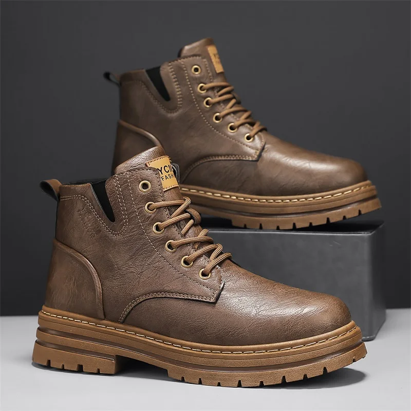 Men's boots four season fashion new casual high top boots casual anti slip thick sole height increasing versatile high top boots