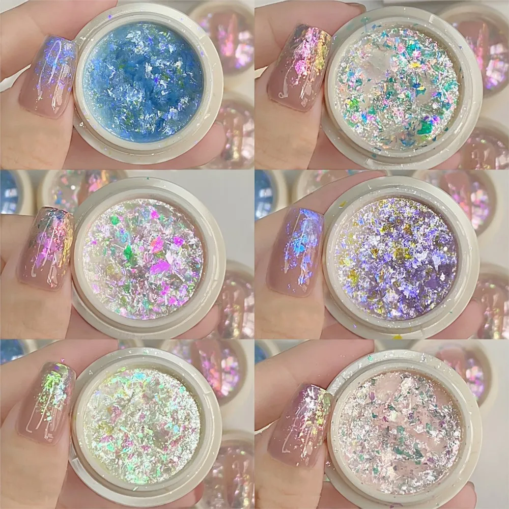 6 Colors Ultra-Thin Opal Flakes Nail Sequins Irregular Glitter Flakes Aurora Nail Spangle Paillette Sparkle Nail Art Accessories