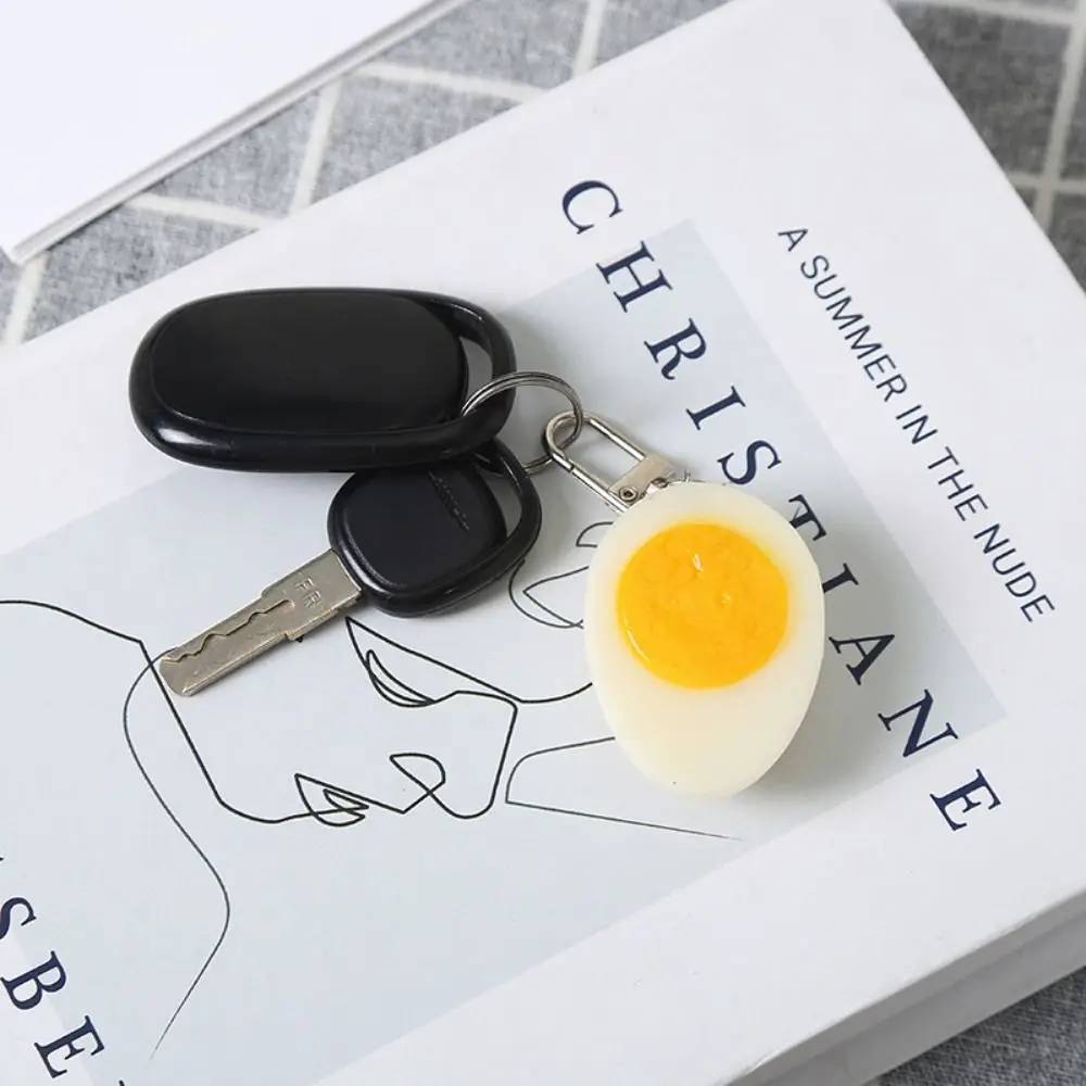 1PC Boiled Egg Key Chain Simulation PVC Bag Pendant Funny Food Model Metal Car Keychain For Women Girl DIY Deco
