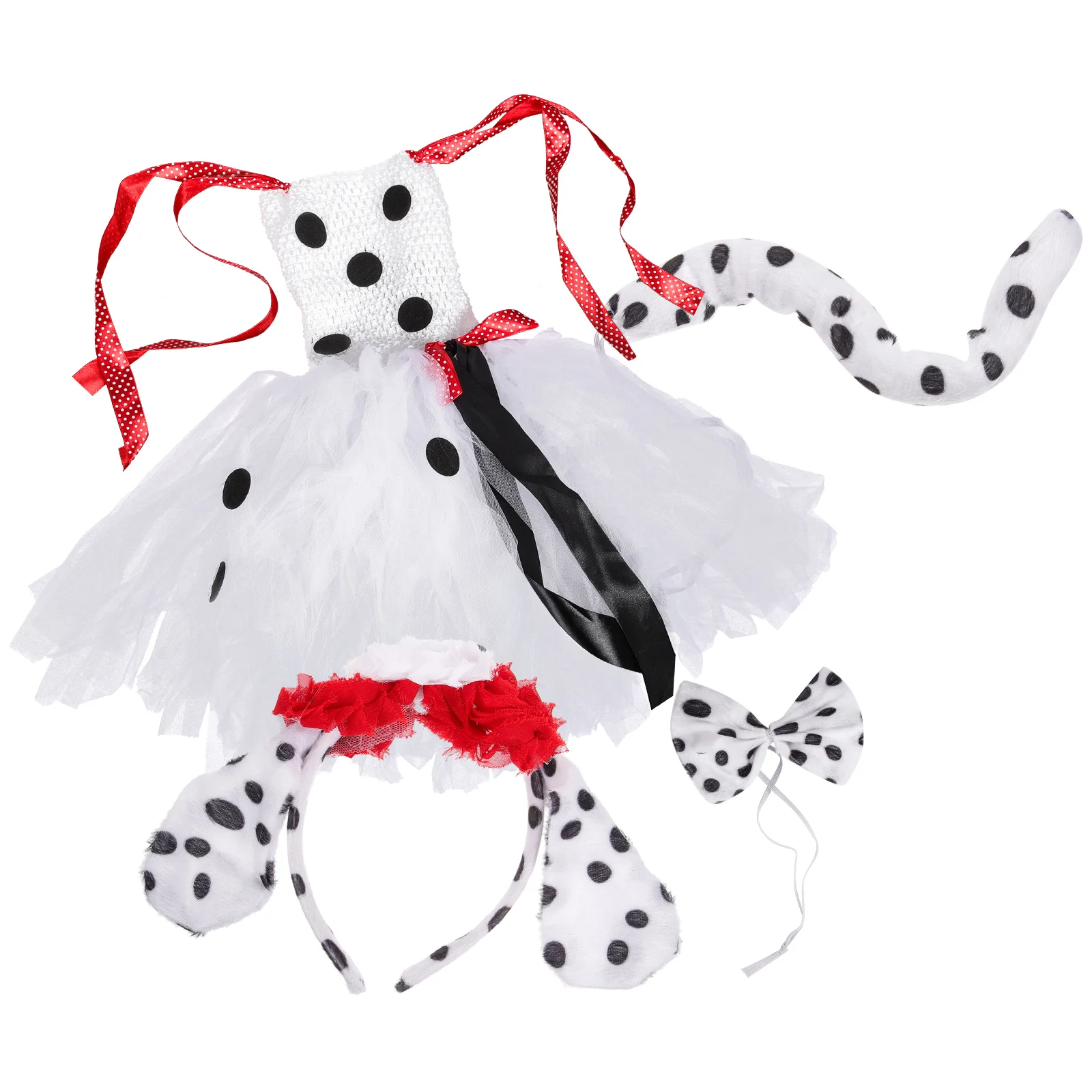 

Dalmatian Costume Girls Dress Halloween Ears Tail Fabric Headband Kids Girl 4 5Y Cartoon Role Playing Skirt Dog Theme