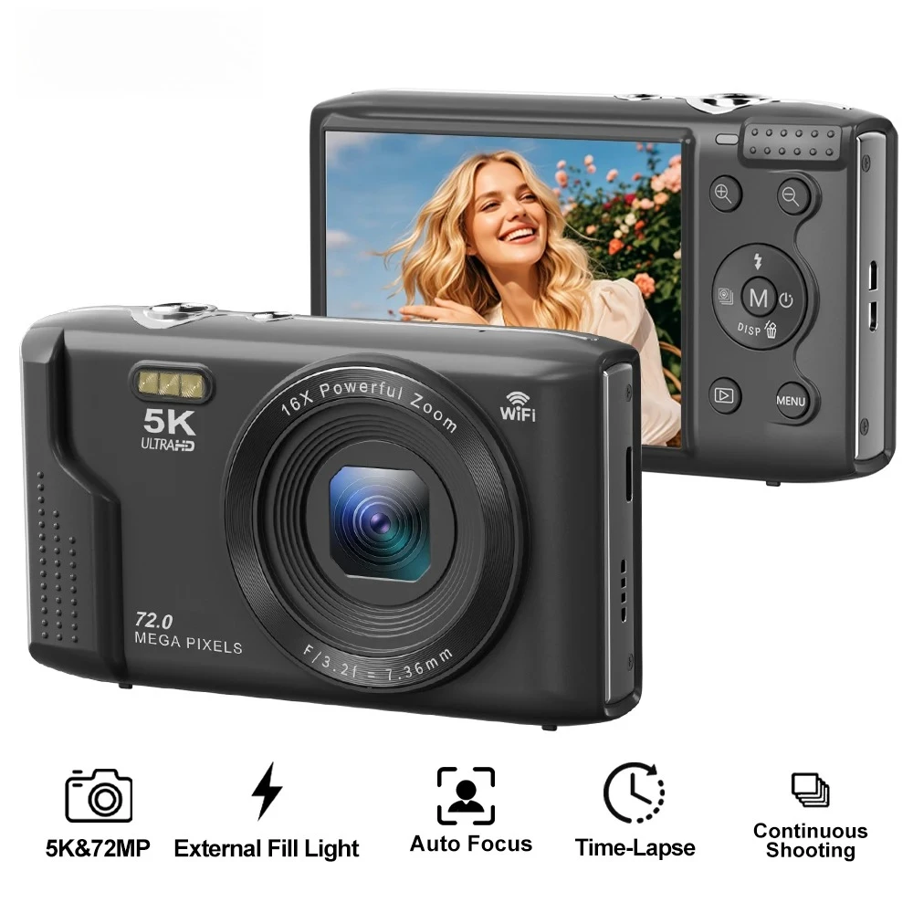 

Компактная цифровая камера CCD 5K 72 МП с 2,8-дюймовым ЖК-экраном, 16-кратным цифровым зумом, для винтажной фотографии и видеоблогинга на YouTube