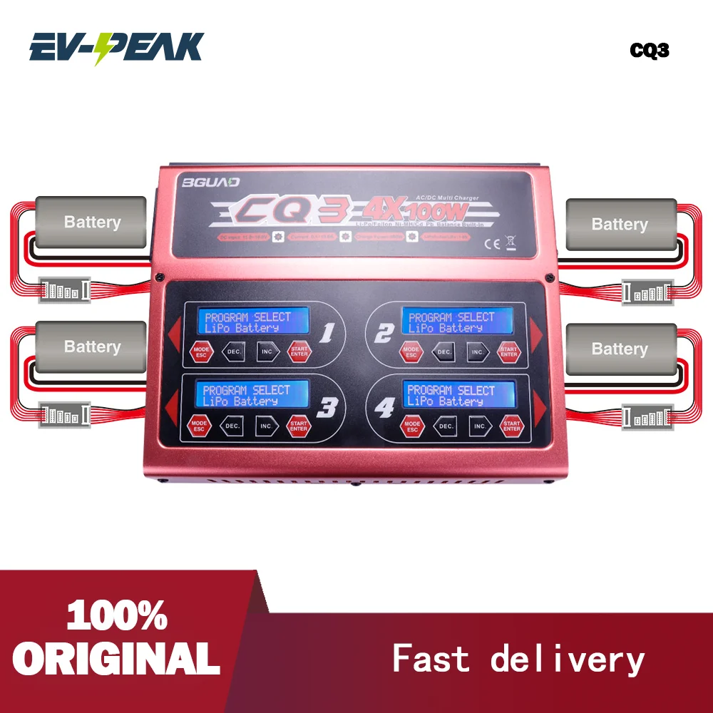 

EV-PEAK CQ3 100W×4 10A×4 AC/DC QUAD CHANNEL INTELLIGENT BALANCE CHARGER/DISCHARGER FOR RC/FPV