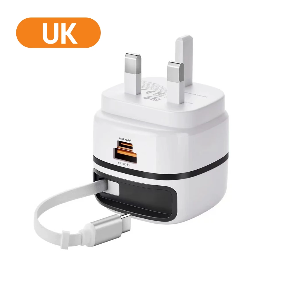 Elough 65 W USB Type C Telefoonoplader Universele Reisadapter Intrekbare Snel Opladen USB C Kabel Voor iPhone 16 Samsung Laptop