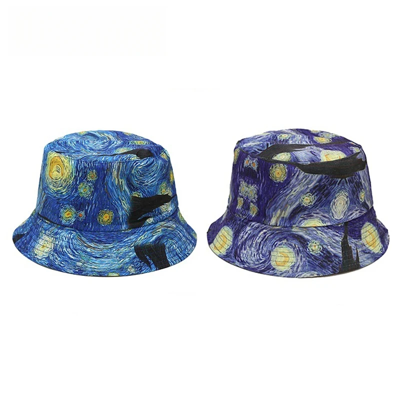 Bocca Starry Night Bucket Hat Double Sides Cap Cotton Foldable Fisherman Hat Hip Hop Fashion Unisex Sun Hat