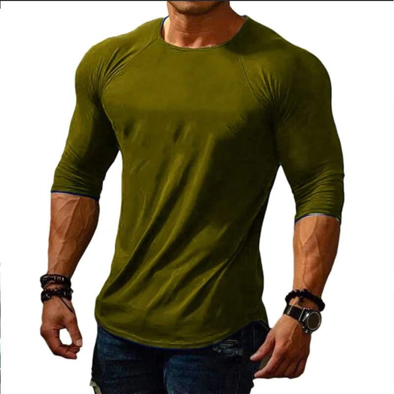 2023 Spring Summer Mens Fashion T Shirt Men Solid Color Slim Fit O-Neck Thin T Shirt Male Long Sleeve Top Tees Drop Shipping Xxl