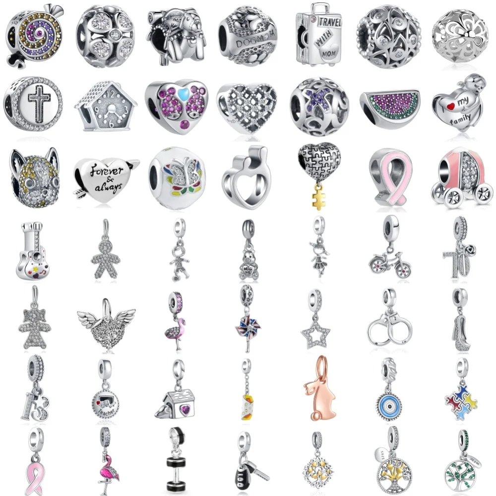 

Hot Selling 925 Silver Car Key Watermelon Alarm Clock Bicycle Pendant Fit European Bracelets DIY Women's Charm Jewelry Gifts