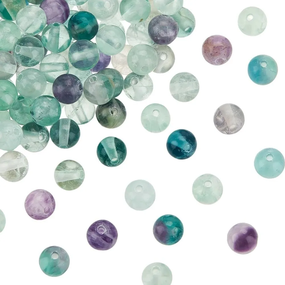 about 122pcs Natural Fluorite Beads 6mm Round Fluorite Energy  Round Loose Gemstone for Bracelet Necklace