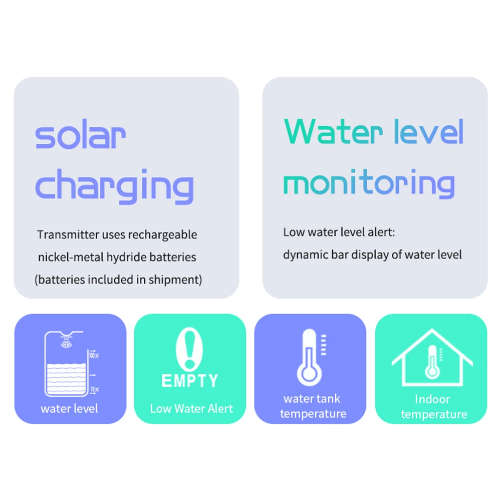 Ultrasonic Level Guage Wireless LCD Display Indoor Water Tank Liquid Level Meter Temperature Height Monitor Alarm Clock Sensor