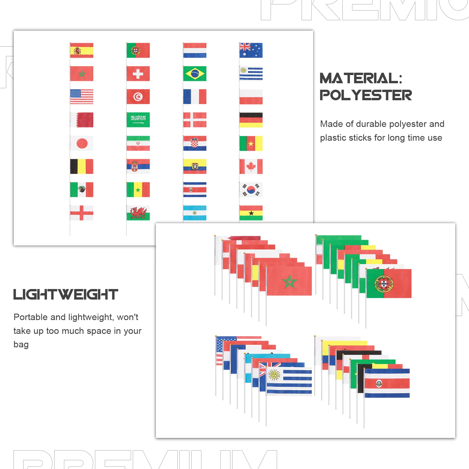 

32pcs Hand Waving Flags Polyester Lightweight Portable Party Sports Event Decoration Small National Flag Hand Held Stick